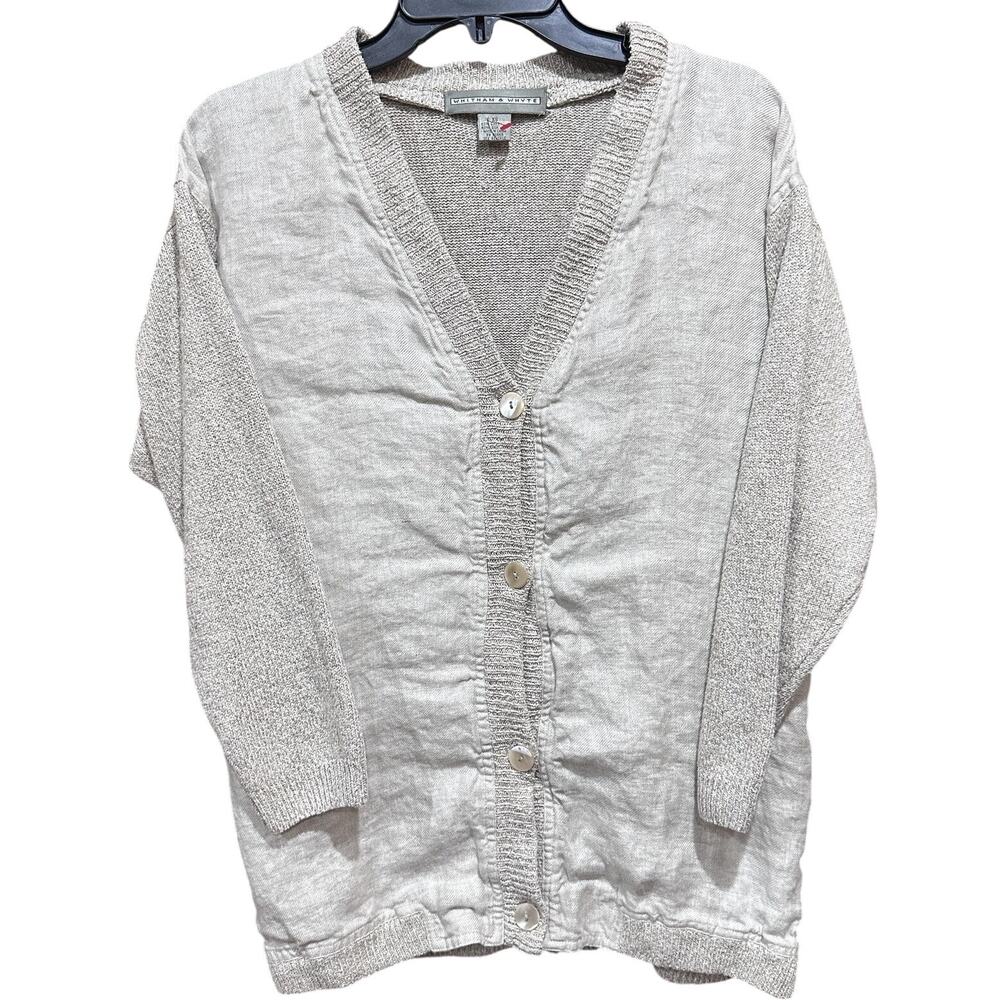 Whitham Whyte Linen Silk Cardigan Sweater XS Beige Oatmeal Button Up V Neck